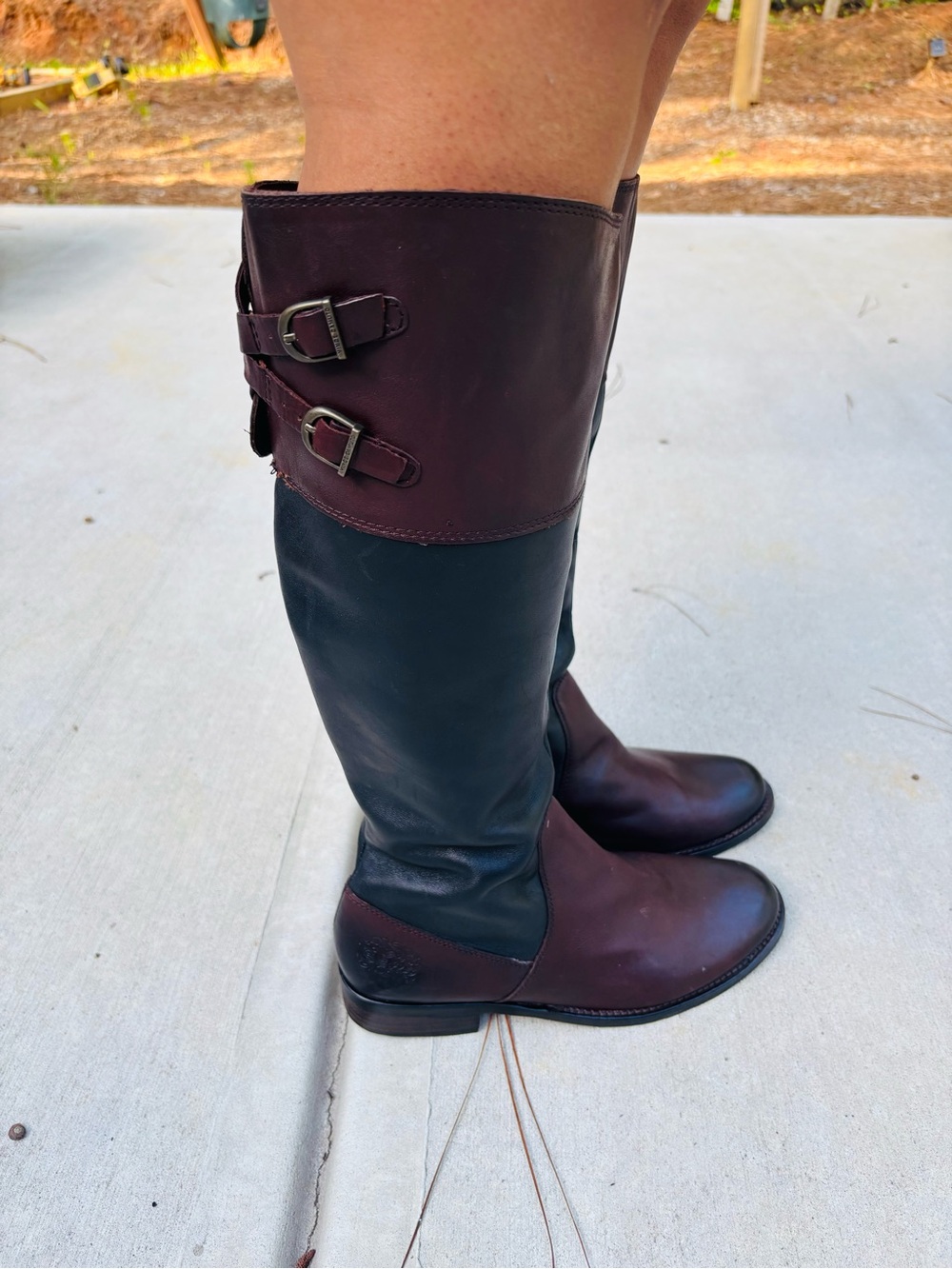 Vince Camuto Women's Two-Tone Leather Boots Riding Tall Black and Brown Size9.5 - Picture 13 of 15